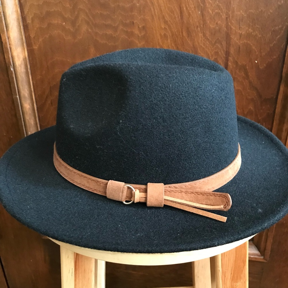 Women's Black Fedora Hat with Tan Band